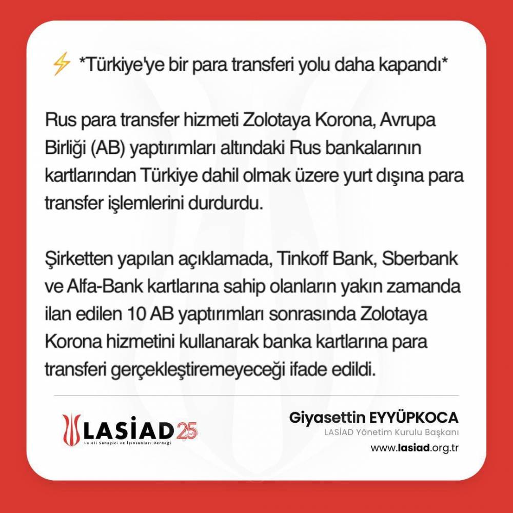 Türkiye’ye bir para transferi yolu daha kapandı